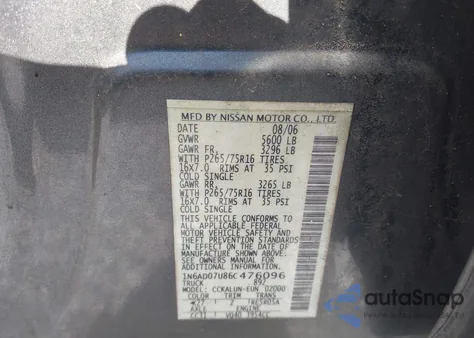 2006 Nissan Frontier Nismo Off Road z USA, uszkodzony, nr VIN 1N6AD07U86C476096